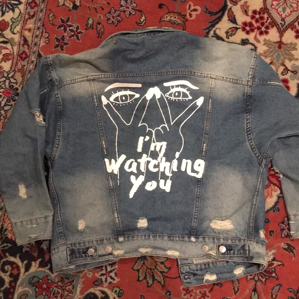 I’m Watching Distressed Denim Jacket